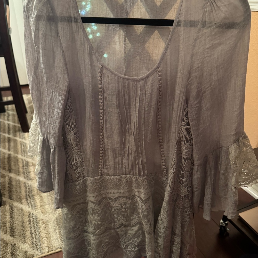 Elegant Gray Lace Women's Top
